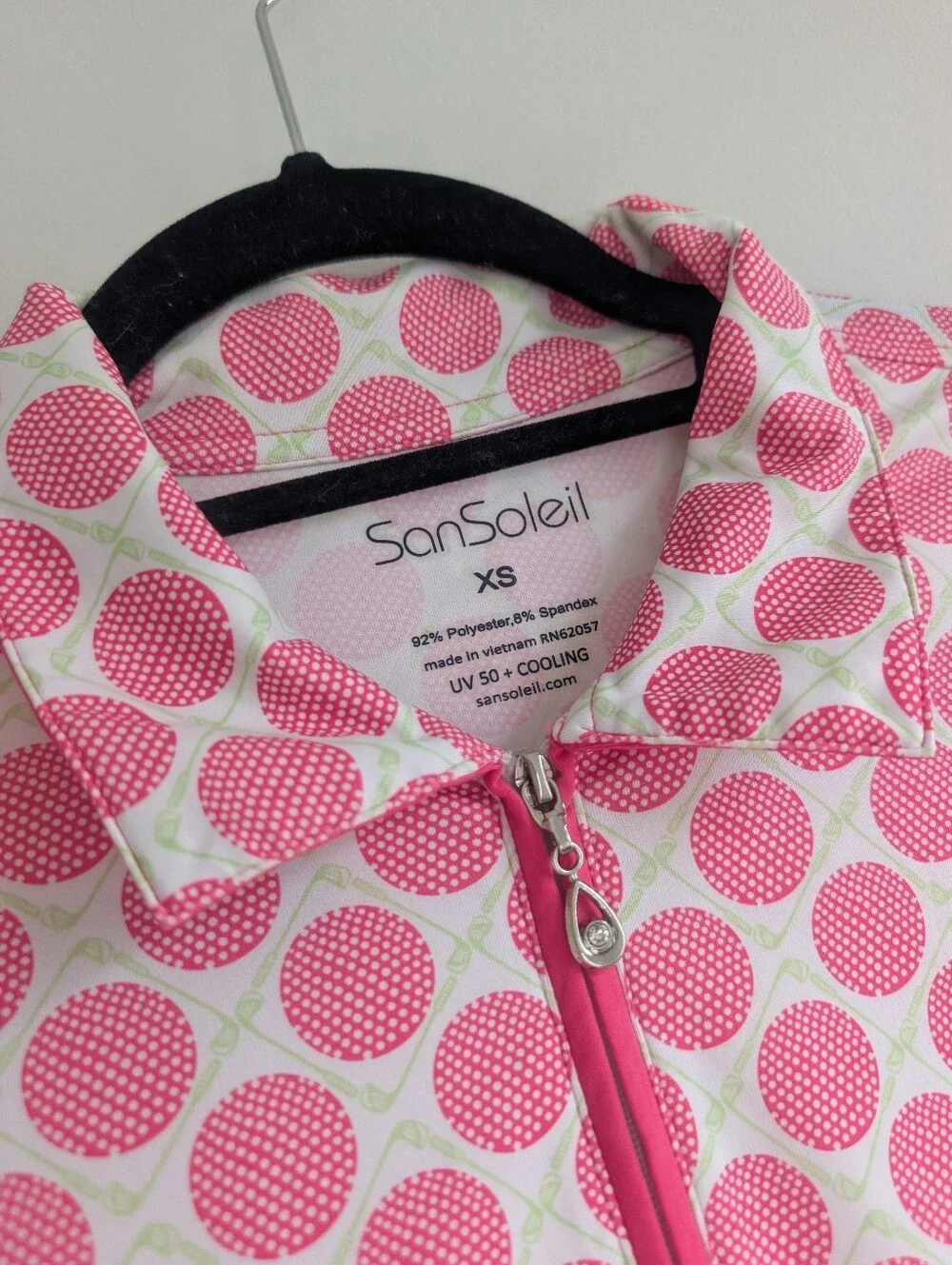 San Soleil 1/4 Zip Pullover Pink Golf Balls UV 50 Cooling Sz XS - Picture 2 of 8